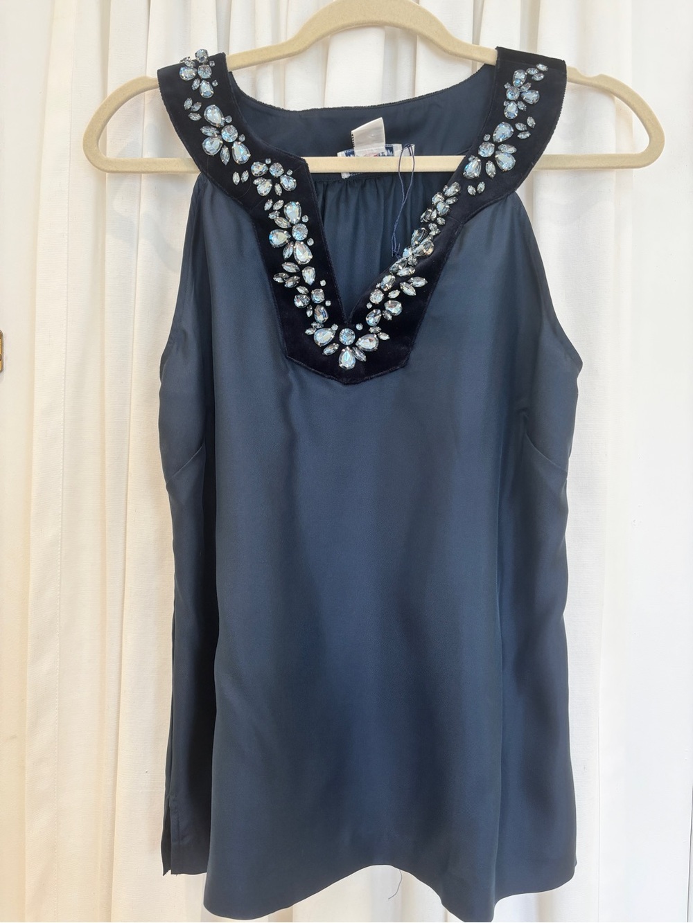 Vineyard Vines Navy Velvet Shell with Crystal Embellishment